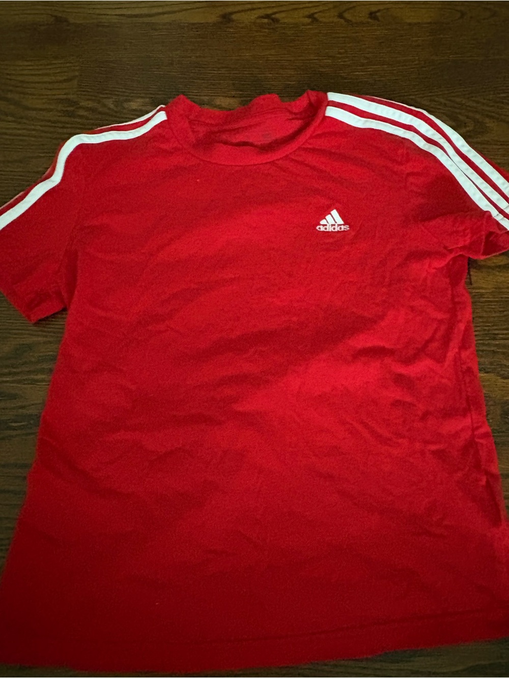 adidas Red Short-Sleeve Tee with White Three-Stripes